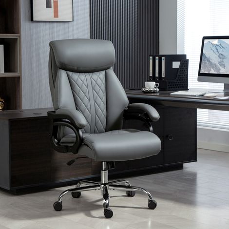 Fauteuil de direction, supportant jusqu'à 150 kg, fauteuil de bureau grande taille en cuir PU avec rembourrage à ressorts, gris anthracite (1/4)