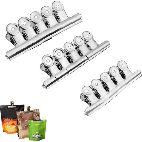 15 Pièces 3 Tailles Différentes Clips Sac Acier Inoxydable Clips Sac Congélation Parfaites Poignées Hermétiques Sacs Café Pain (1/4)