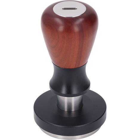 Tasseur à café 58,5 mm - Acier Inoxydable & Bois de Poirier - Ressort Intégré pour Pression Uniforme - Ergonomique et Durable (1/5)