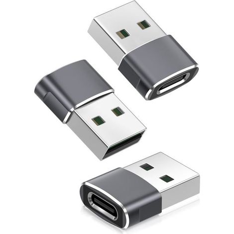 Lot de 3 adaptateurs USB vers USB-C – Type C femelle vers USB-A mâle – iPhone, iPad, AirPods (1/5)