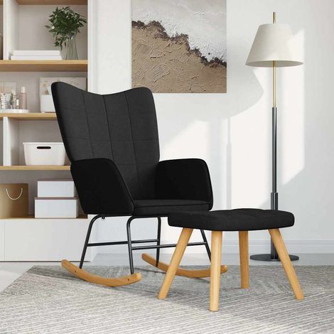 vidaXL Chaise à bascule avec tabouret Noir Tissu (1/5)