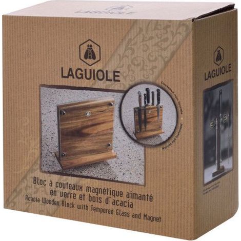 Bloc Repose Couteau - Laguiole - Bois d'Accacia - Aimanté - Verre Trempé - Contemporain (1/5)