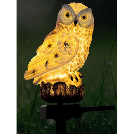 Lampe solaire d'extérieur en forme de hibou blanc, sculpture décorative en résine pour jardin, pelouse, cour, terrasse, allée - Figurine multifonctionnelle pour éclairage et décoration de jardin (1/5)