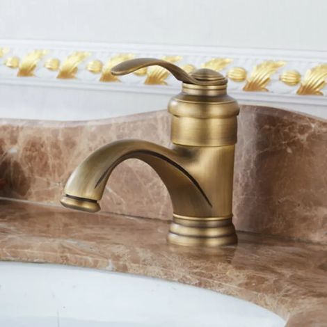 Grifo de lavabo de baño, grifo de lavabo, mezclador de palanca única, estilo antiguo (1/5)