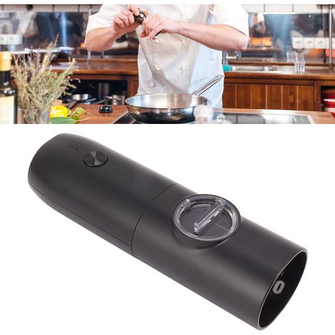 Wiederaufladbare schwarze Pfeffermühle über USB zum frischen Mahlen von Sichuanpfefferkörnern, rosa Meersalz und anderen Zutaten in elektrischen Küchenmühlenflaschen. (1/5)