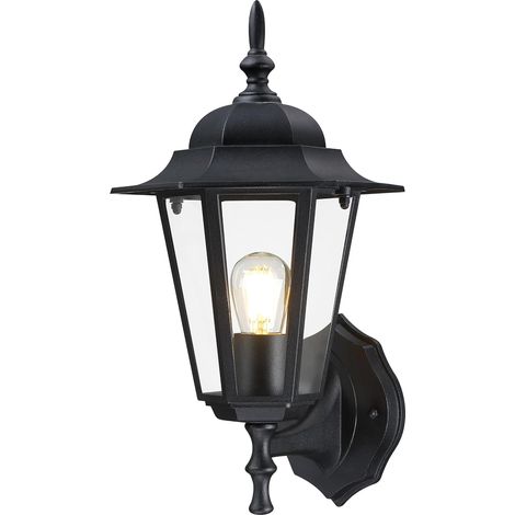 Outdoor Wall Lantern, Wall Sconce as Porch Lighting Fixture with E27 Base, Aluminum Housing Plus Glass, Water-Proof, Bulb Not Included, Black Finish, 1 Pack (1/5)