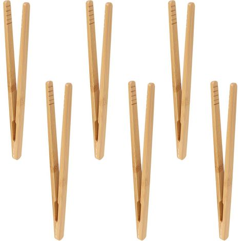 Pinces à gril en bambou, lot de 6 pinces en bambou pour toast, pince à gril en bois de 17,8 cm, petite pince à buffet pour barbecue, pince de cuisine pour fromage, bacon, muffins, fruits (1/5)