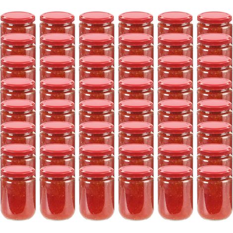 48 pcs Pots à confiture avec couvercle rouge Verre 230 ml (1/5)