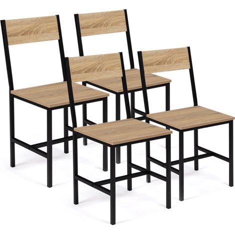 Idmarket – Lot de 4 chaises de cuisine bois clair et noir – Design industriel – Structure métal – Assise large 41x36cm – Hauteur 85cm (1/5)