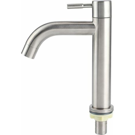 Grifo de agua fría simple G1/2 de acero inoxidable cepillado con lavabo grande de un solo orificio (1/5)