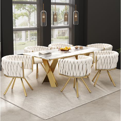 Stuhl Esszimmerstuhl Drehbar 6er Set Beige Gold OKMYHOME (1/5)