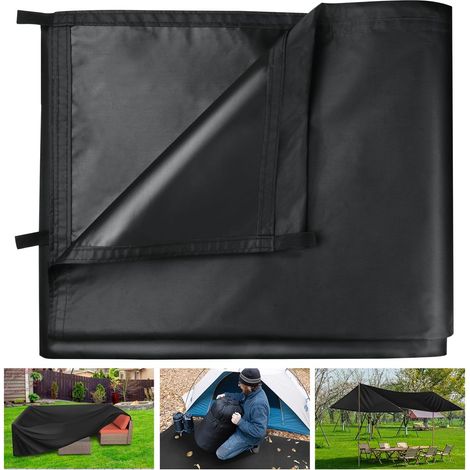 Bâche imperméable d'extérieur : Noir 3m x 4m Bâche en tissu Oxford 420D avec œillets renforcés - Résistante à la déchirure - Protection UV pour camping, abri de jardin, meubles, remorque (1/5)