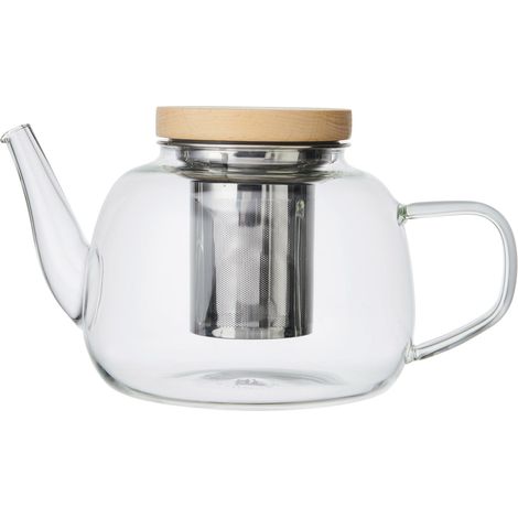 La Cafetière Rialto teiera of vetro con filtro ed elegante coperchio of legno, teiera of vetro borosilicato con capacità 4 tazze, beccuccio antigoccia, 1,2 l