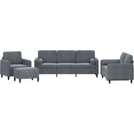 Ensemble de Canapé  Sofas 4 pcs avec coussins gris foncé velours