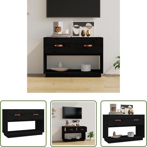 Bois de pin massif - Meuble TV Noir 90x40x60 cm Bois de pin massif (1/5)
