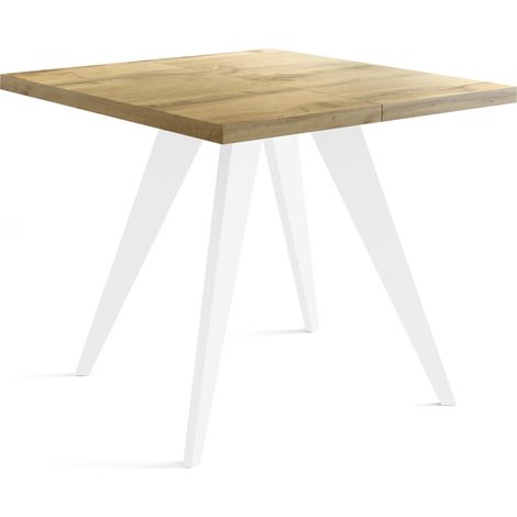 Quadratischer Ausziehbarer Esstisch Quadro 100-150 cm - Industrial Esszimmertisch mit Weißen Holzbeinen für 4-6 Personen - Loft-Stil Küchentisch - Wotan Eiche