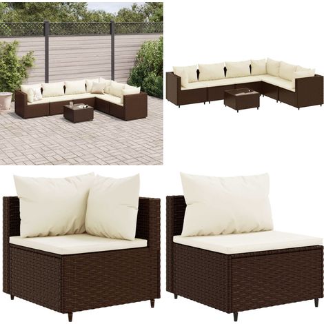 Set muebles de jardín 7 piezas y cojines ratán sintético marrón - Muebles de jardín - Sofás de exterior