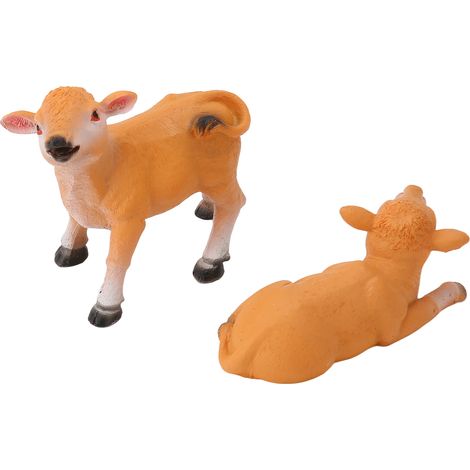 Ce lot de deux statuettes de veaux est adorable, coloré et d'un réalisme saisissant. Fabriquées en résine imperméable, elles conviennent parfaitement aux jardins, aux bureaux et autres espaces similai (1/5)