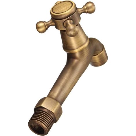 Robinet pour machine à laver - Fixation murale en laiton antique - pour salle de bain, cuisine, toilettes et jardin (une sortie) - Long (1/4)