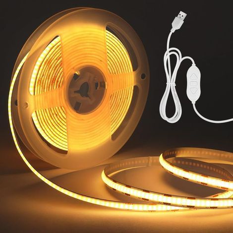 Ruban LED COB USB, 5V Bande LED 4 Mètres, Bandeau Lumineuse LED Blanc Chaud, Dimmable Haute Densité, Découpable Bande LED pour Chambre, TV Rétroéclairage, Éclairage Maison DIY (1/5)