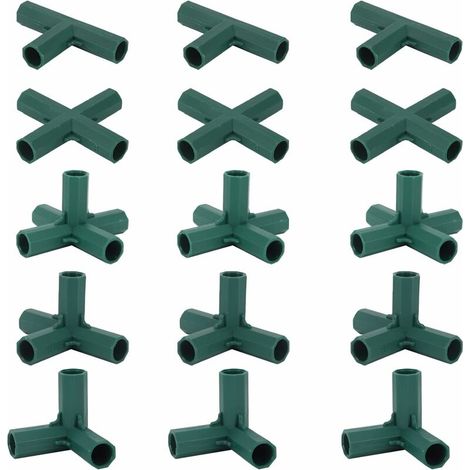 Set di 15 connettori per telaio di serra, angolari e di raccordo per tubi da 16 mm, supporti stabili in plastica ad alta resistenza per serre da giardino e pergolati.