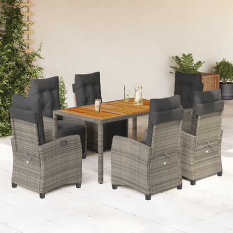 Set comedor jardín 7 pzas y cojines ratán sintético gris (1/5)
