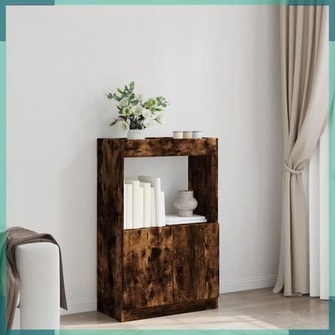 855101 Buffet haut chêne fumé 63x33x100 cm bois d'ingénierie (1/5)