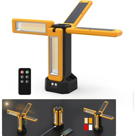 Projecteur de Chantier LED à Batterie Solaire Avec Trépied, Batterie D'une Capacité de 13200 mAh, Lampe Chantier Luminosité de 8000 Lumens (Orange sans trépied) (1/4)