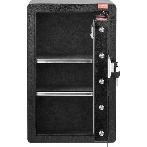 Coffre-fort à une porte de 99 L avec serrure à clé et code, sac ignifugé, porte-clés, éclairage LED et 2 étagères pour argent, documents, bijoux et objets de valeur, noir. (1/5)