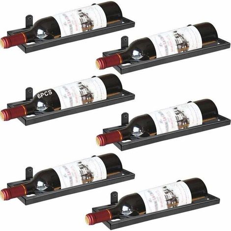 Wall-Mounted Iron Wine Bottle Rack, Metal Hanging Wine Rack Organizer, Wall Mounted Iron Wine Rack, Suitable for Wine Cellar Storage, Living Room Wall Decoration (Black 6) (1/5)
