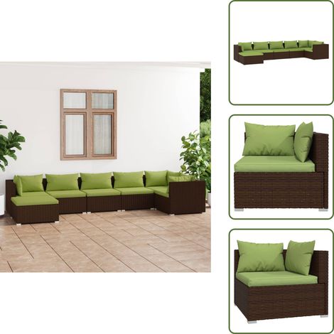 The Living Store Set Divani da Giardino 7 pz con Cuscini in Polyrattan Marrone - Divano angolare