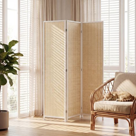 Paravent pliable 3 vantaux blanc 135x180 cm, séparateur d'espace en bois, cloison décorative mobile. (1/5)