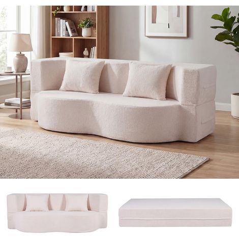 COSTWAY Divano Letto Divano Letto Pieghevole Per Pavimento Divano Convertibile Tessuto Divano A 2 Posti Sofa Divanetto Letto Matrimoniale Pile Teddy Cuscini P (1/5)