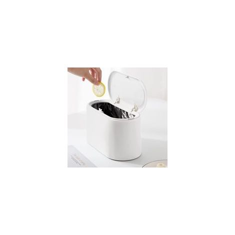 Kleiner Tischmülleimer mit Deckel, Mini-Mülleimer für Küche, Büro, Bad, Toilette, Schlafzimmer, weißer Kunststoffmülleimer, kleiner Büromülleimer, Abfalleimer, p-Crezuo Mülleimer
