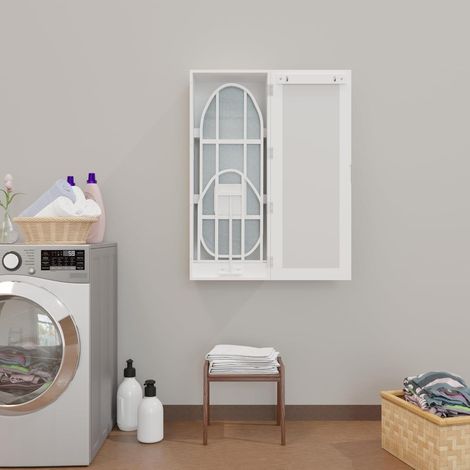 Wandklappbügelbrett mit Aufbewahrungsschrank und Spiegel, MDF weiß 95,5 x 35,5 x 21 cm HAVRYA (1/4)