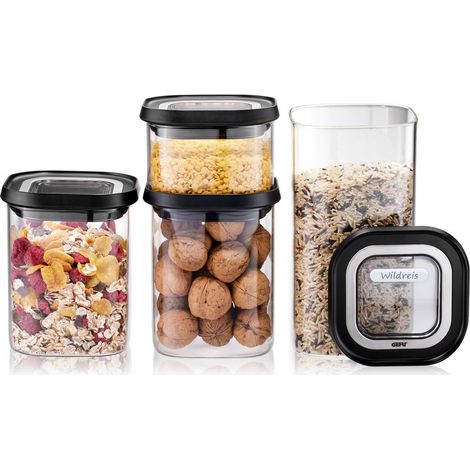 Gefu Set Tarros Pantry, 4 Piezas Recipientes, Vidrio de borosilicato, Multicolor, único (1/5)
