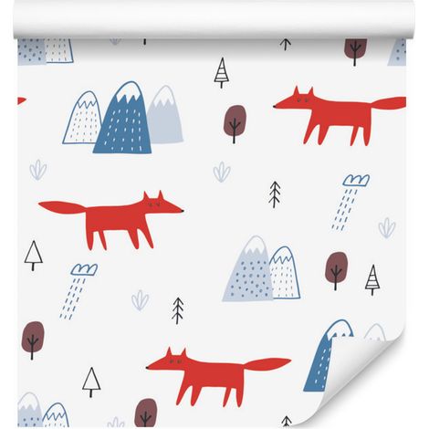 Papier peint nuages et renards style scandinave pour salon et chambre 50x1000 cm (1/5)