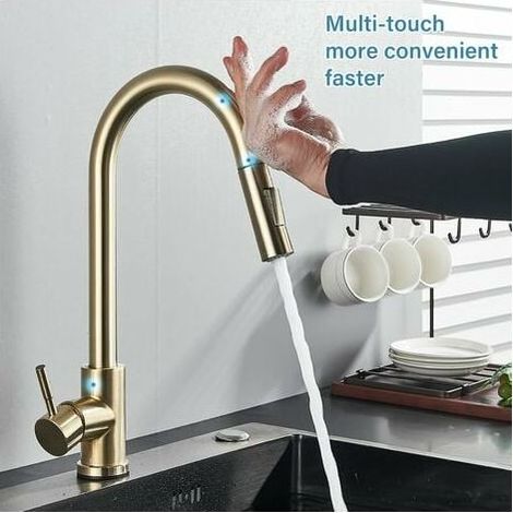 Gold kitchen faucet extendable Control Sensor 2 shower nozzles 360 ° swivel extractor kitchen faucet (1/5)