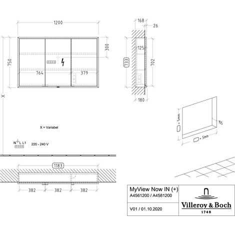 Villeroy & Boch A48212RH Armoire à miroir encastrée My View+ A48212
