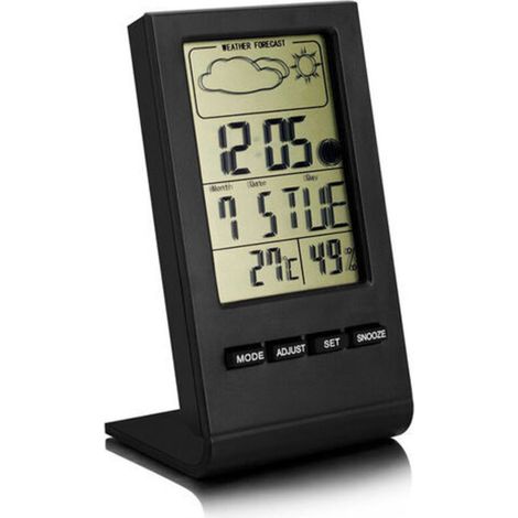 Drahtlose Wetterstation, Innen-/Außenthermometer, Hygrometer, Barometer, Digitaler Wecker mit Außensensor, Anzeige von Uhrzeit, Datum, Wochentag und Mondphase
