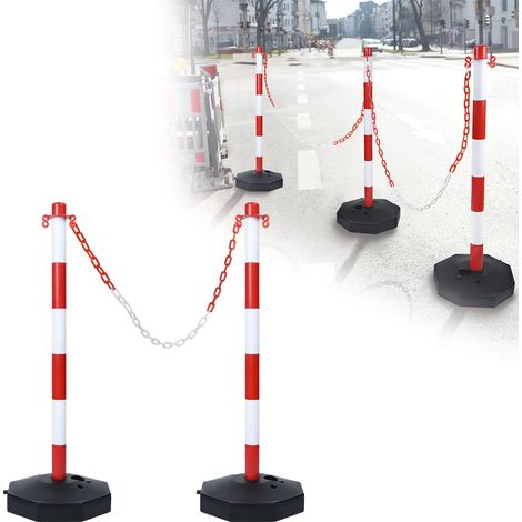 Absperrpfosten 2 pcs Kunststoff Poller mit 140cm Absperrkette & PE Basis Pfosten PP Absperrung 82cm Leitpfosten Flexibel Leitkegel Rot+Weiß NAIZY (1/5)