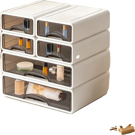 Organizzatore a cassetti, 6 cassetti, 34 x 25 x 33 cm, materiale PP impermeabile, montaggio su tavolo, per uso interno. (1/5)
