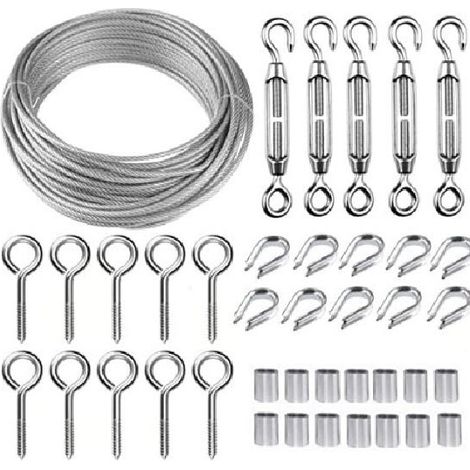 30m Corde en Acier Inoxydable à Suspendre Kit, 3mm Câble en acier inoxydable enduit de PVC , pour Corde à Linge, Suspension Lumineuse (1/5)