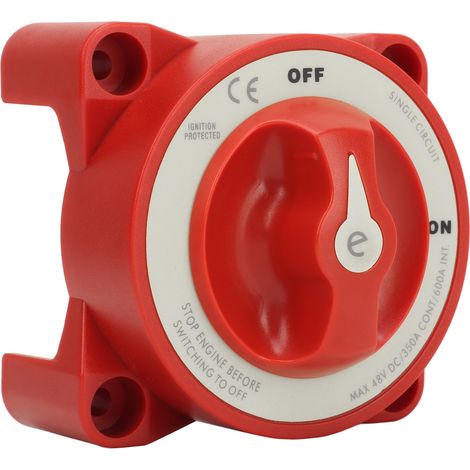 Interrupteur de déconnexion de batterie 350 A 48 V à 2 goujons rouges, robuste et sécurisé, pour batteries marines, de camping-cars et automobiles (réf. 9003E). (1/5)