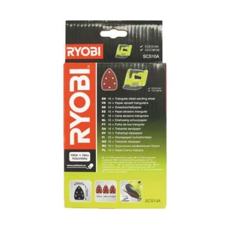 RYOBI Feuille abrasive triangulaire 100x140mm Grain 60, 80 et 120 SCS10A x 10