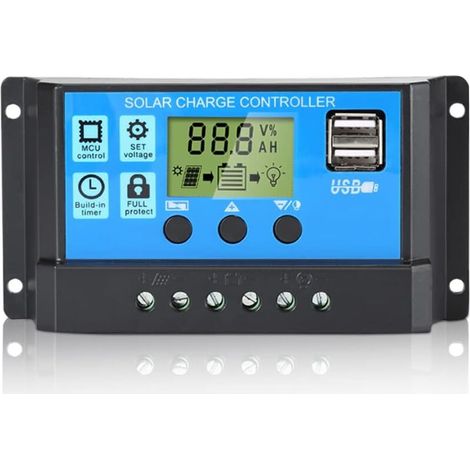 PWM 12V/24V 30A Solar Panel Charge Controller LCD Display Dual USB Port (1/5)