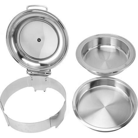 Lot rond en acier inoxydable argenté chauffe-plat buffet avec plateau alimentaire, bac à eau, couvercle à enroulement pour banquet (1/5)