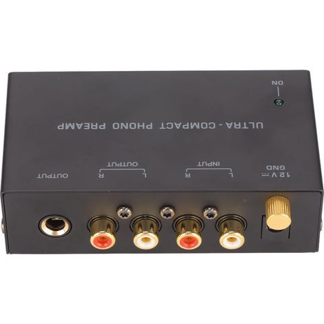 Préampli phono PP400 – Mini amplificateur RCA stéréo – Faible bruit – Adaptateur 12V – Sortie 2V pour équipements audio modernes (1/5)