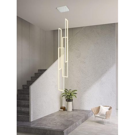 Lustre 140W avec Télécommande, Luminaire Suspendu LED à 4 Lumières Rectangulaires, Plafonnier à Gradation Continue, 3 Températures de Couleur, Blanc (1/5)