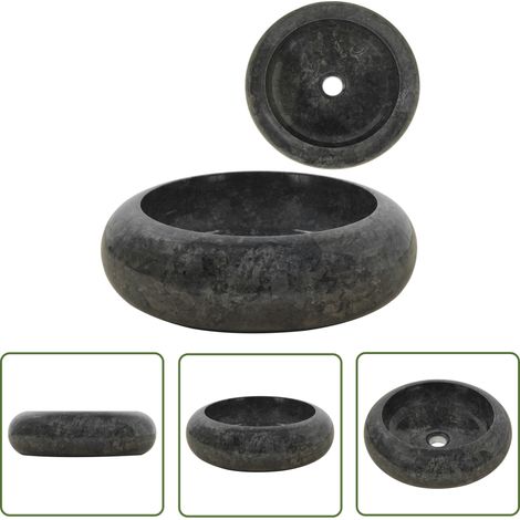 Lavabo vasque salle de bain diamètre 40 x 12 cm marbre Noir (1/5)